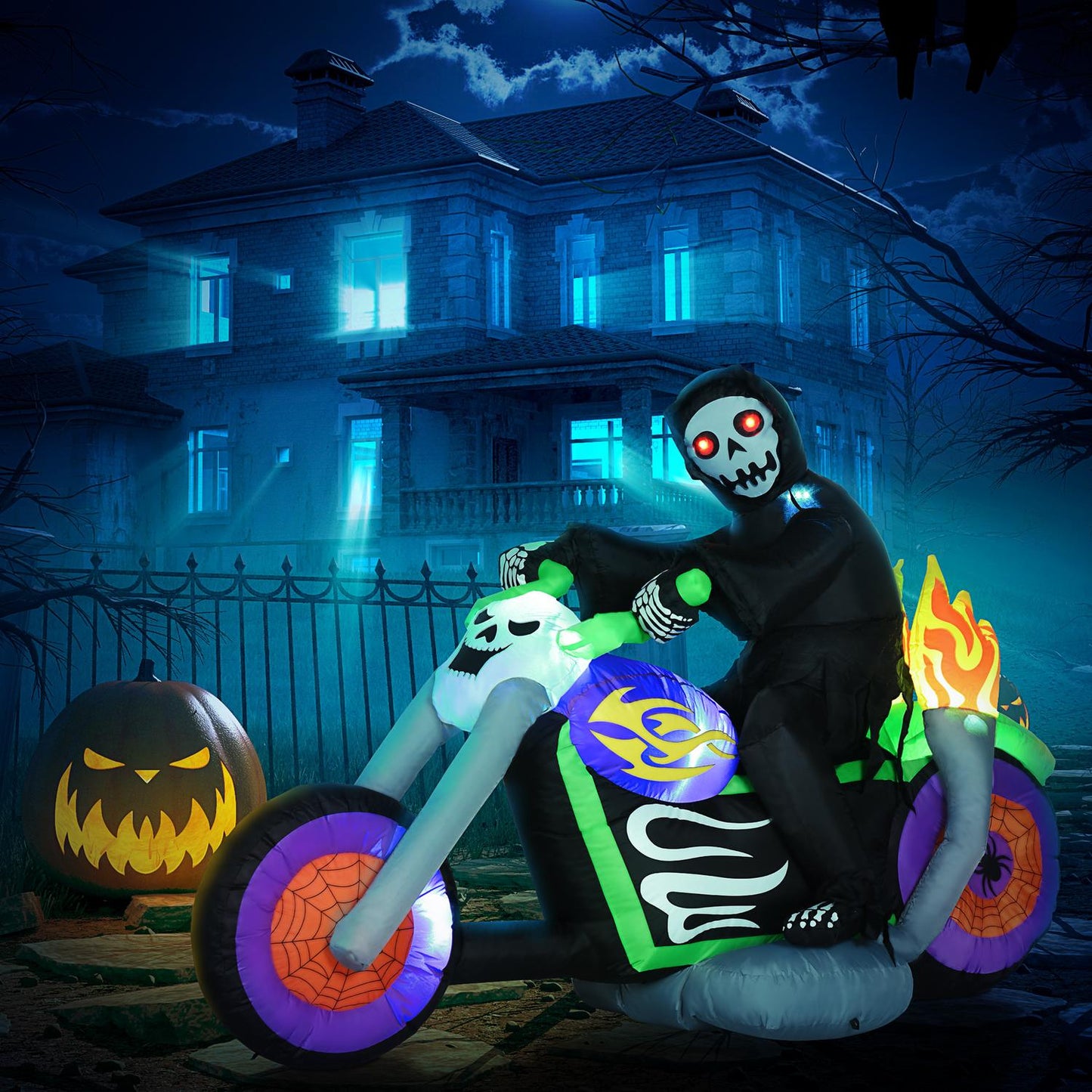 Halloween Inflatable Ghost Biker with LED lights, 1.44m