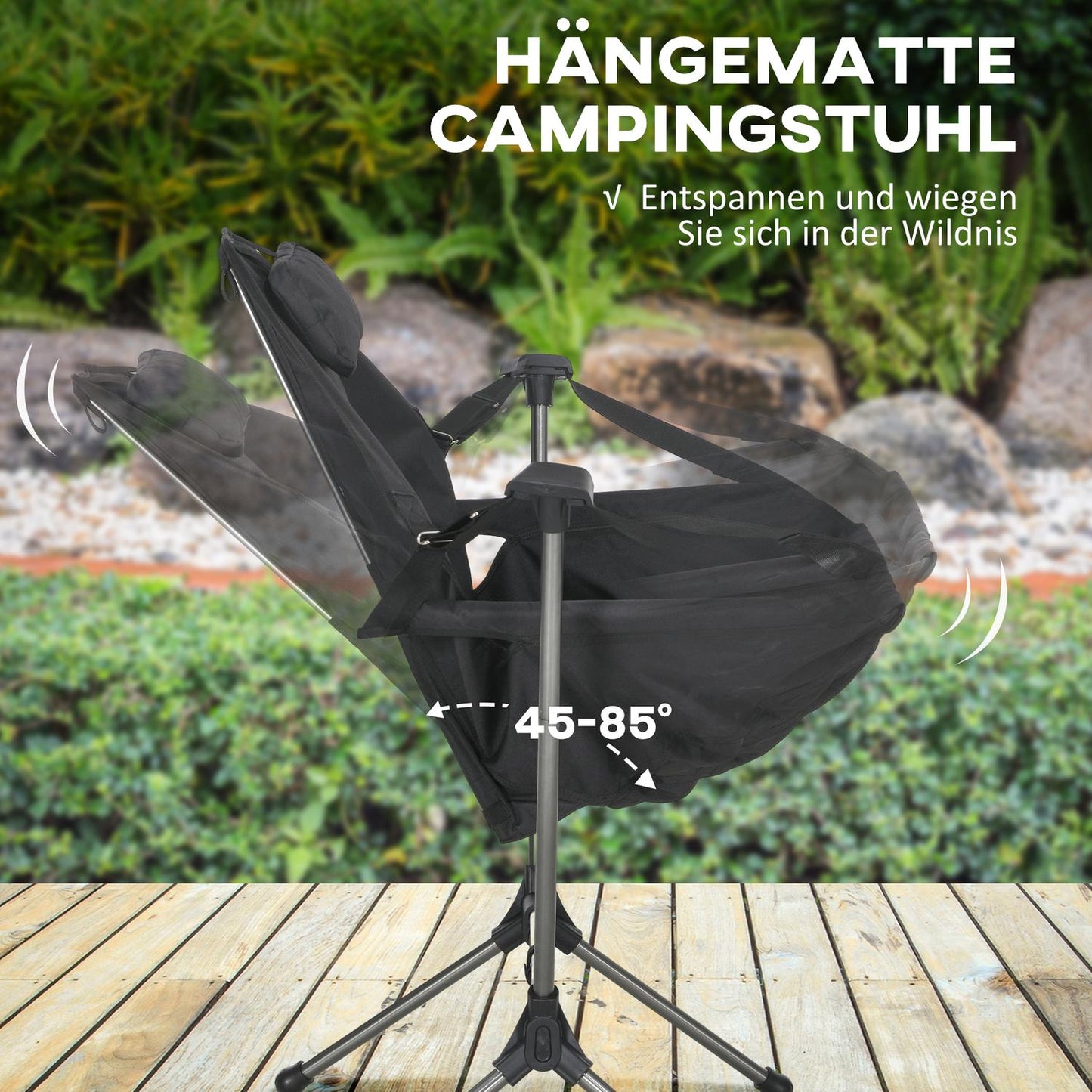 Folding hammock camping chair, black, supports 120 kg