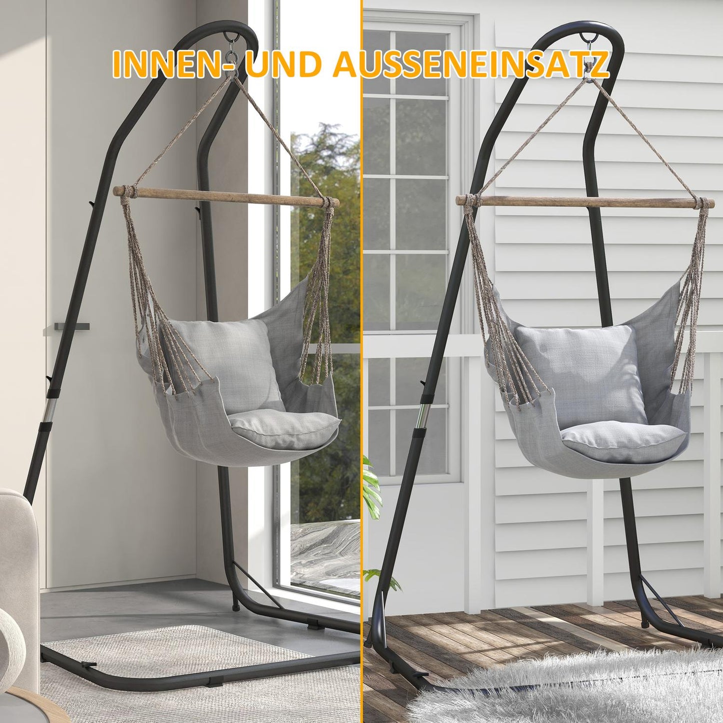 Height-adjustable hanging chair in metal, black