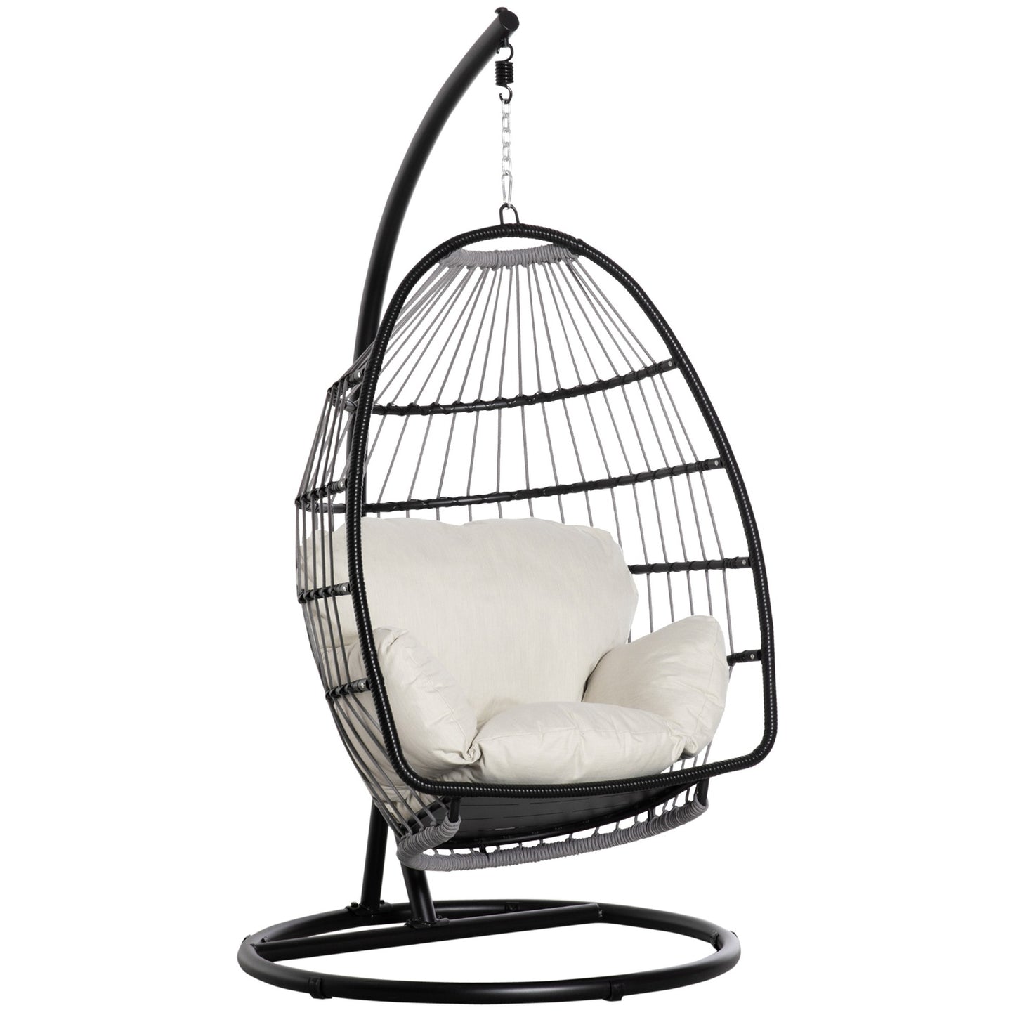 Hanging chair with cushion & frame, foldable, black/cream