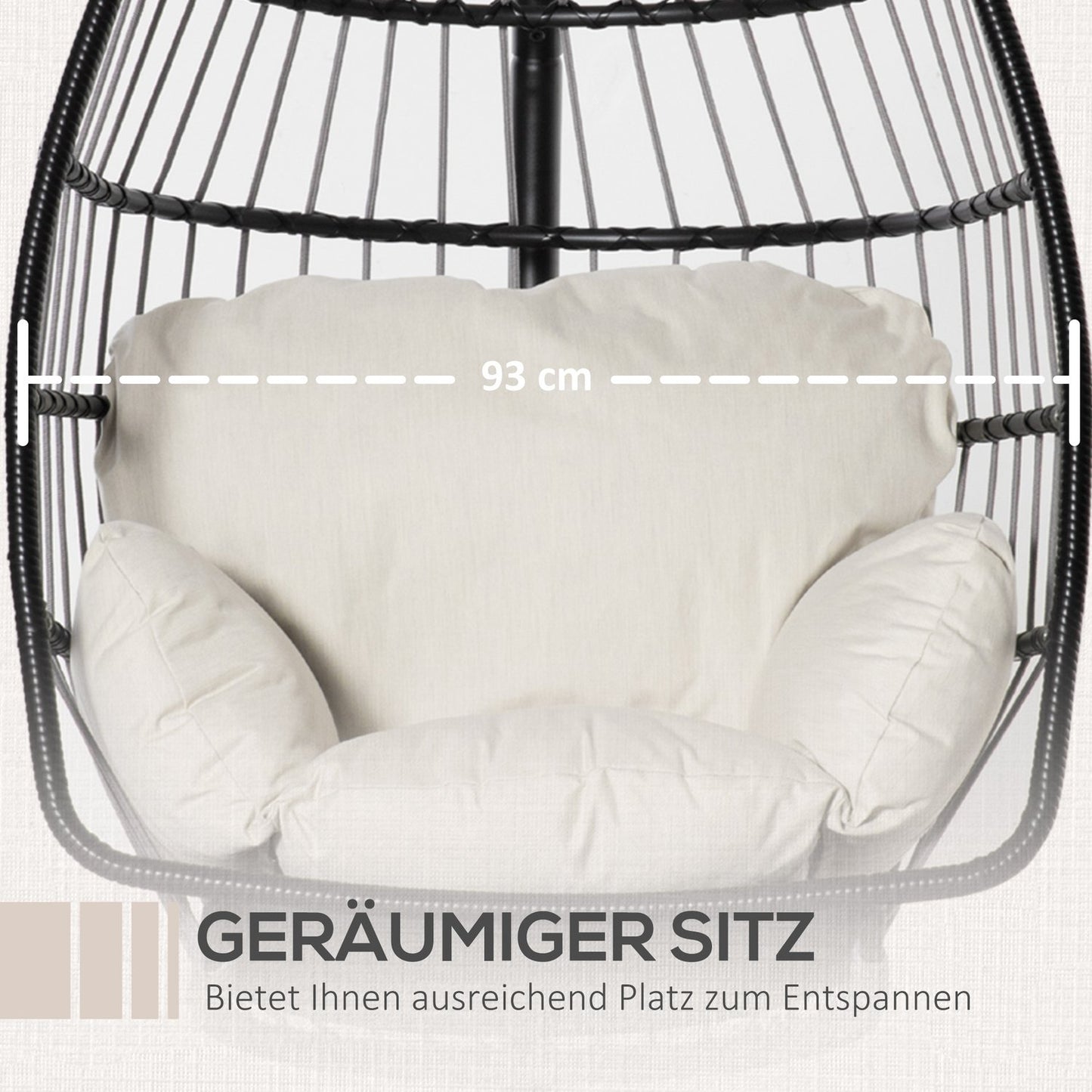 Hanging chair with cushion & frame, foldable, black/cream