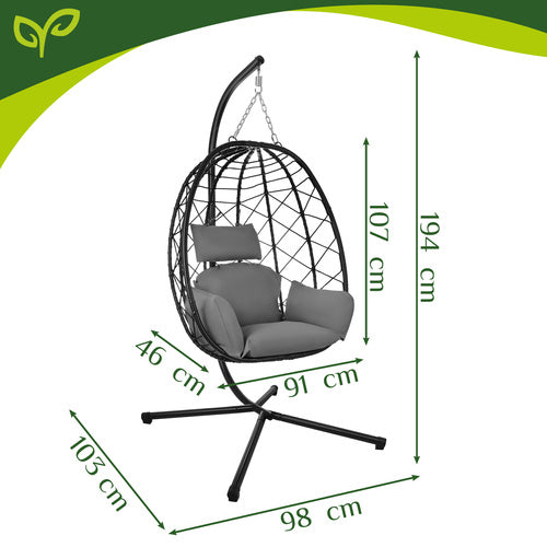 Hanging Garden Swing Chair with Waterproof Cushions, 150kg Capacity