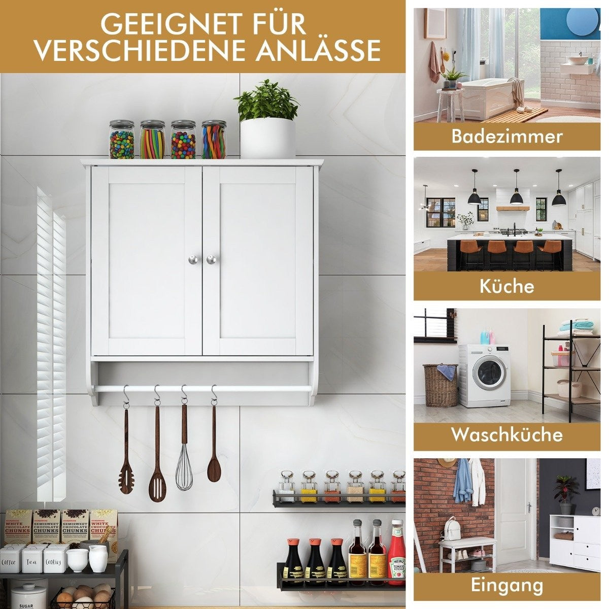 Hanging bathroom cabinet with towel rail bathroom cabinet 60 x 21 x 61 cm white