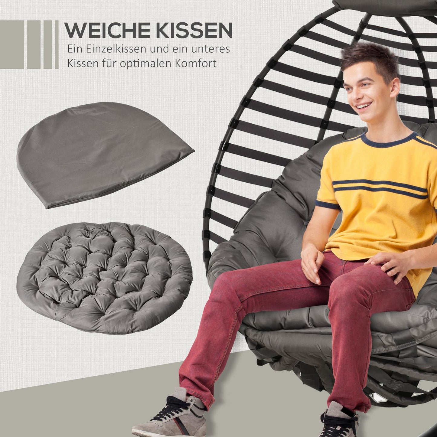 Hanging chair with frame, foldable, steel, with cushion
