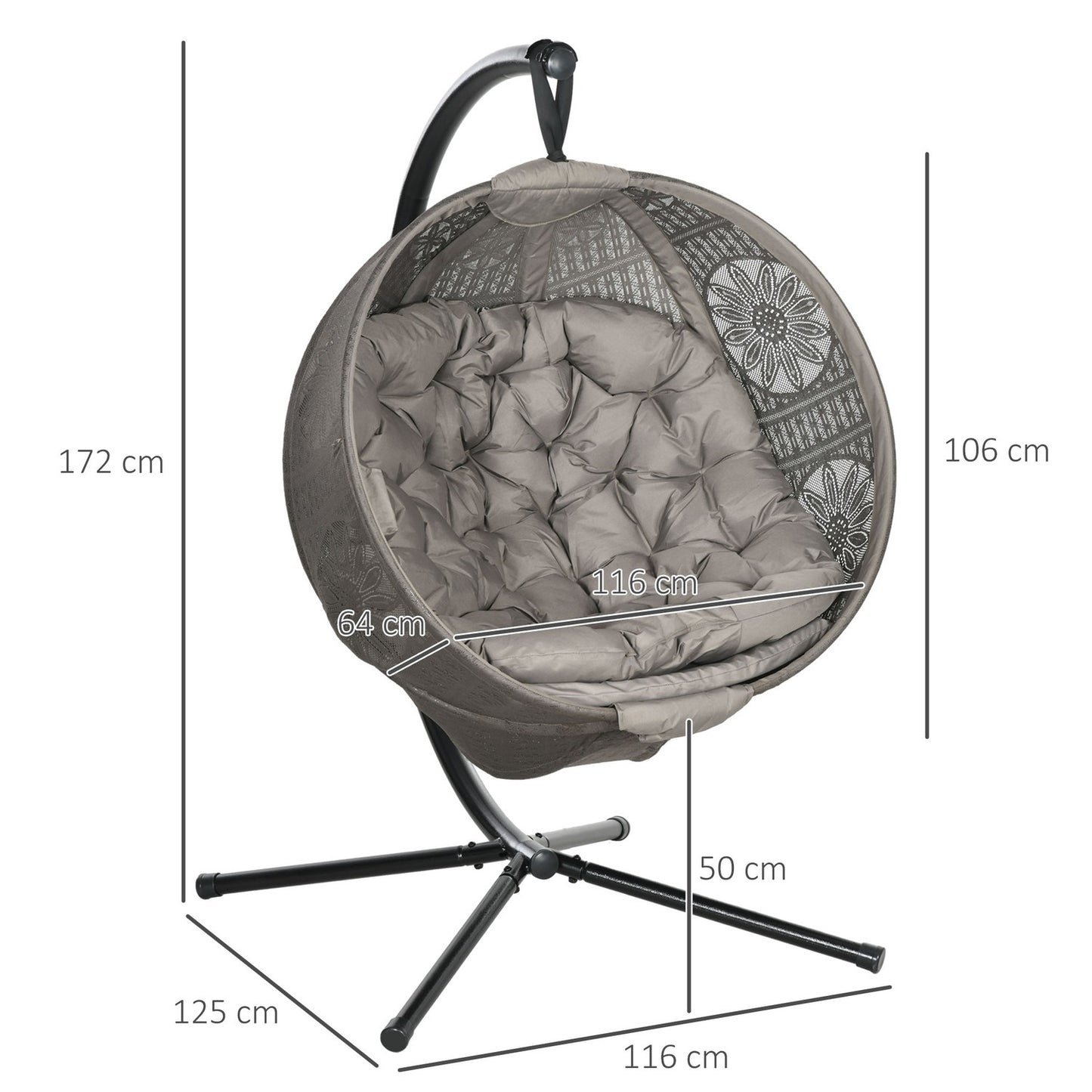 Hammock swing with cushion, foldable polyester, 120 kg capacity