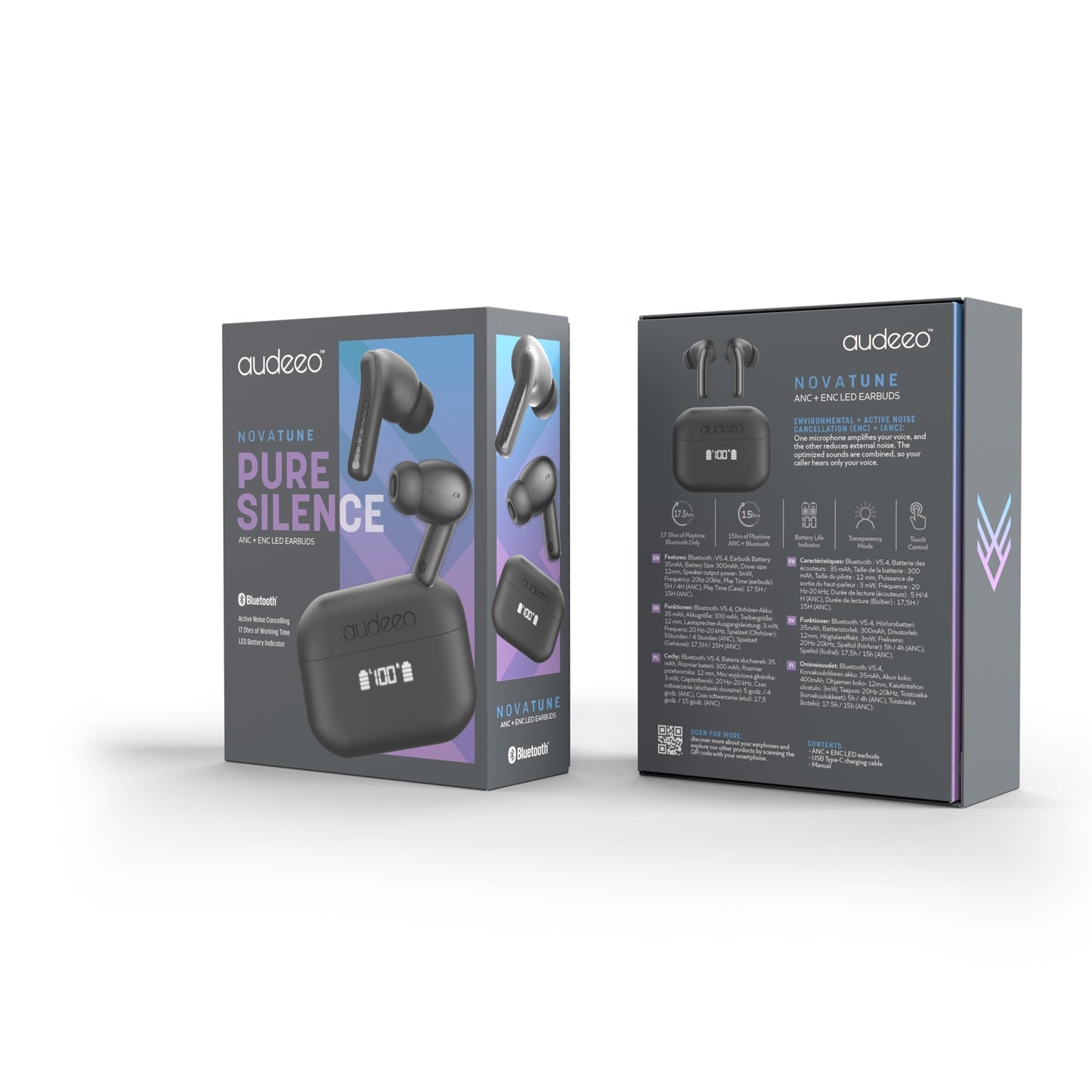 Headphones In-Ear TWS ANC ENC LED Novatune Black