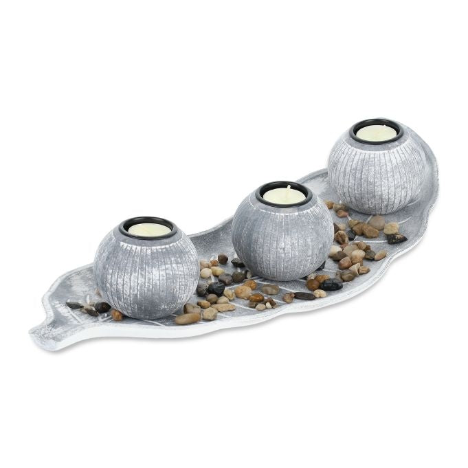 Heat candle holder with tray & stones