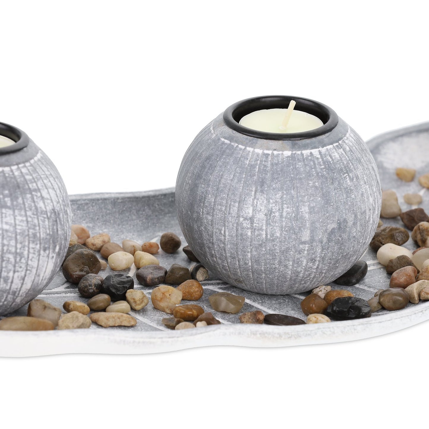 Heat candle holder with tray & stones
