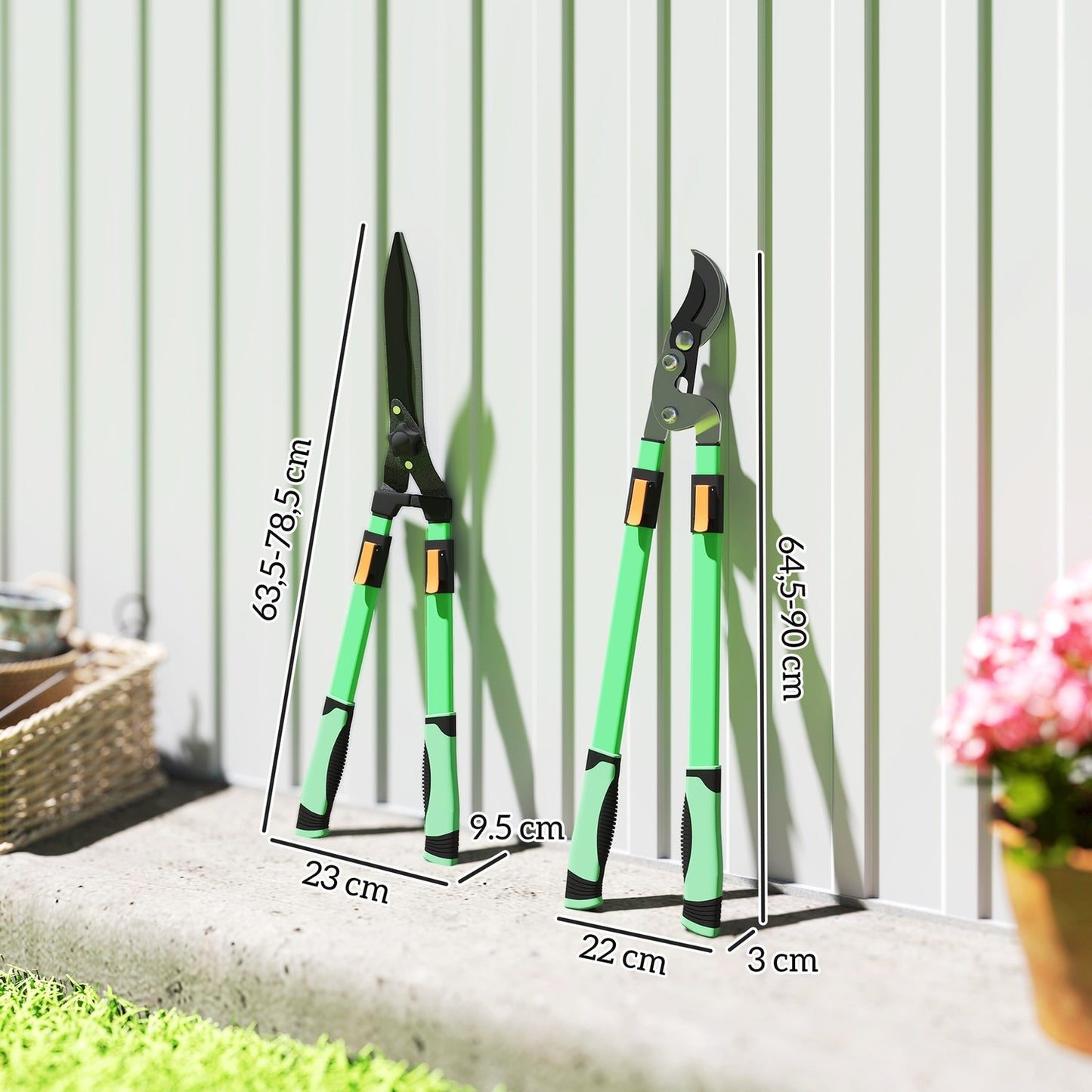 Hedge trimmer set 2-piece garden shears blade length 90 cm pruning shears with metal blades, extendable handle