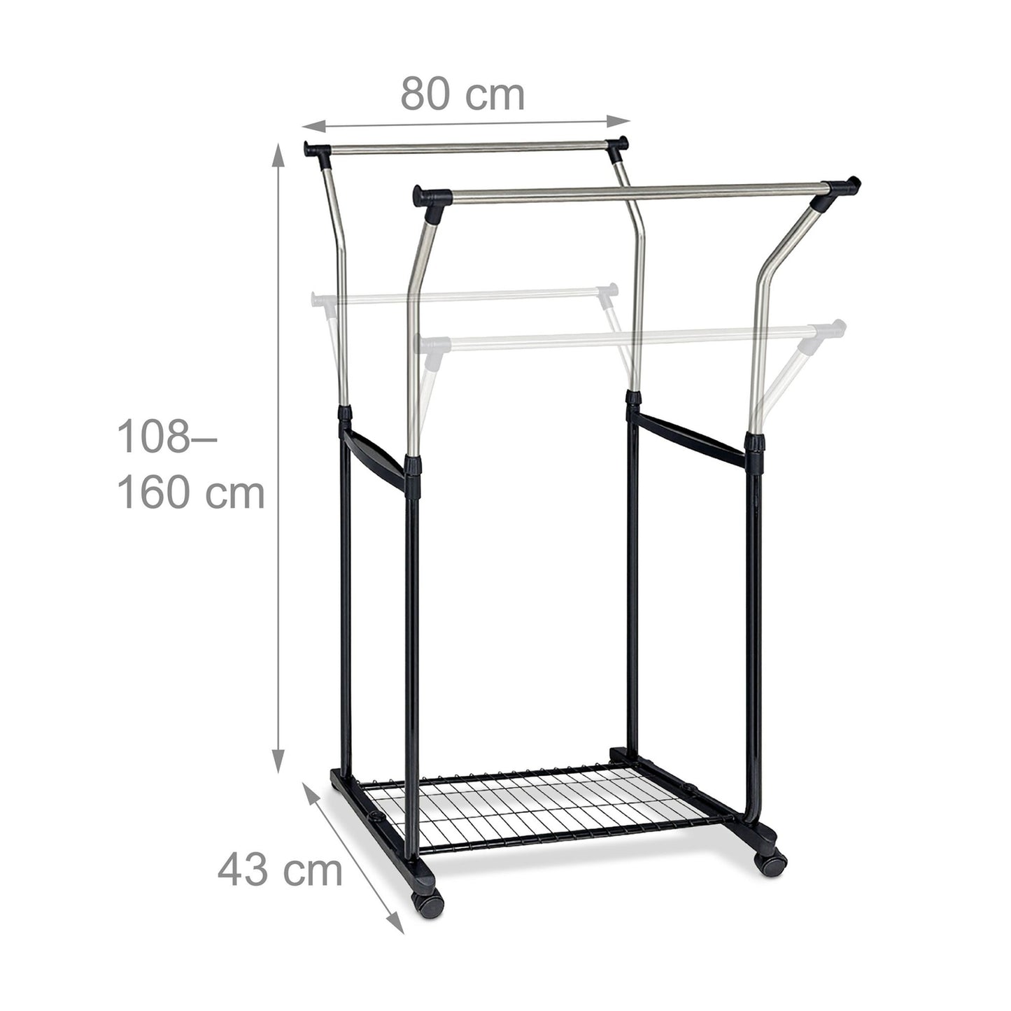 Height-Adjustable Clothes Rack with 2 Rails and Wheels