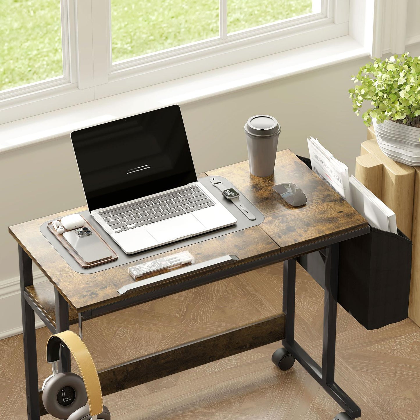 Height-adjustable computer desk, 92x40 cm, Rustic brown