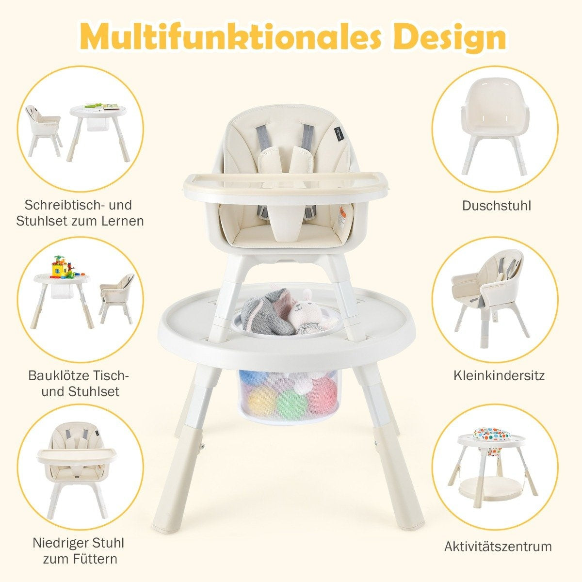 Height-adjustable 6-in-1 baby high chair beige high chair & dining chair & children's seating group