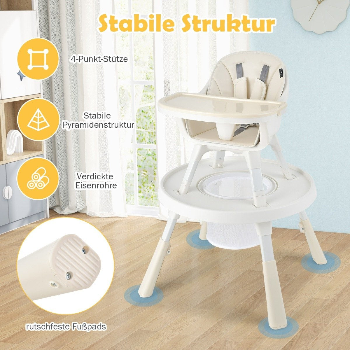 Height-adjustable 6-in-1 baby high chair beige high chair & dining chair & children's seating group