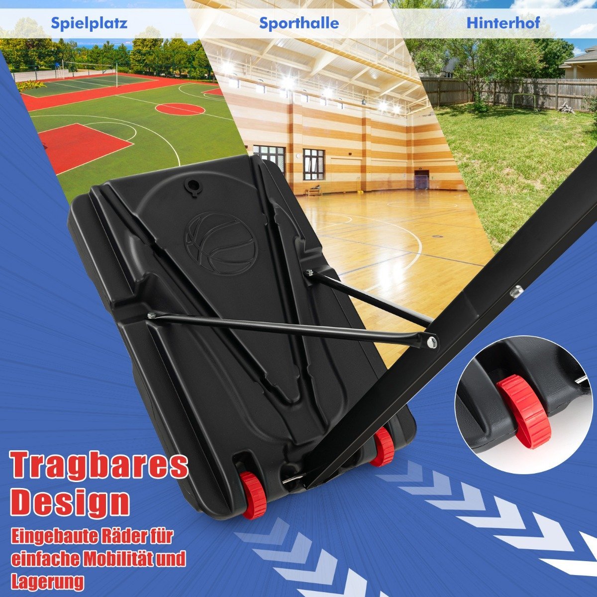 Height-adjustable basketball stand basketball hoop with stand & 2 wheels 105-260 cm black