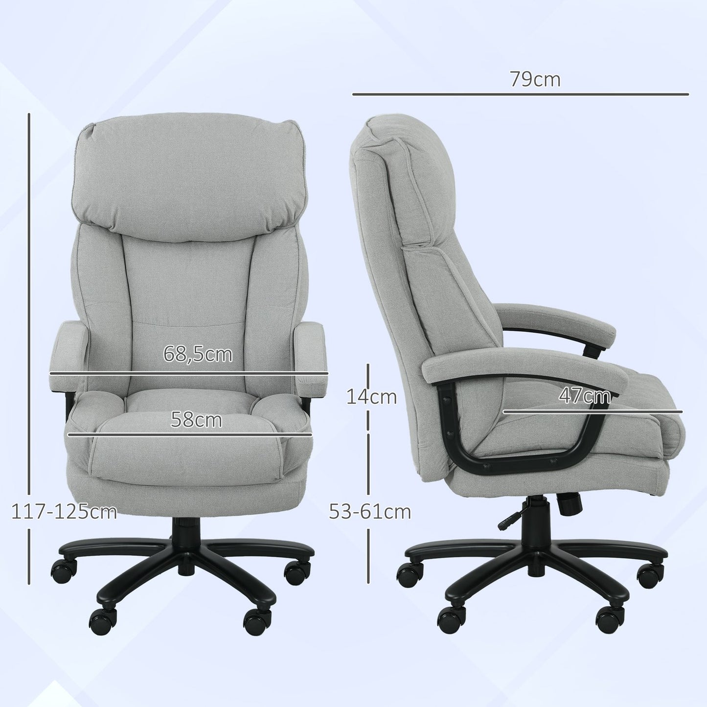 High Back Office Chair, 200kg Capacity, Light Grey