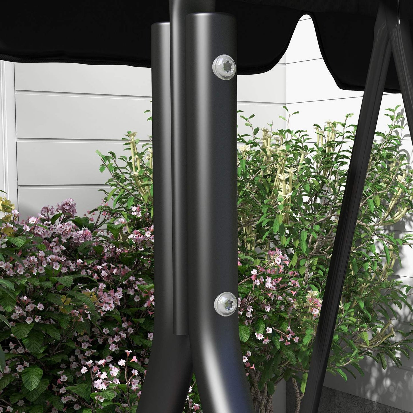 3-seater garden swing bench, adjustable roof, steel, black