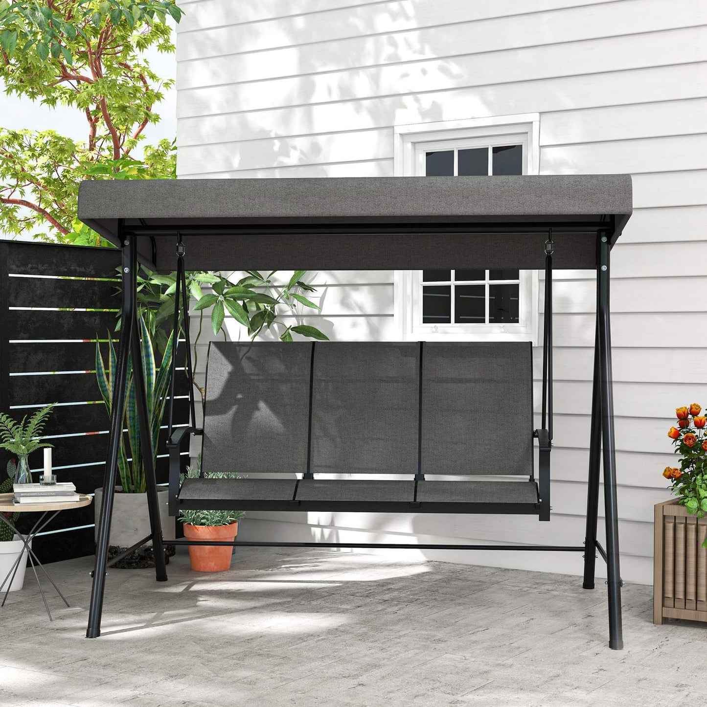 3-seat garden swing, metal frame, adjustable roof