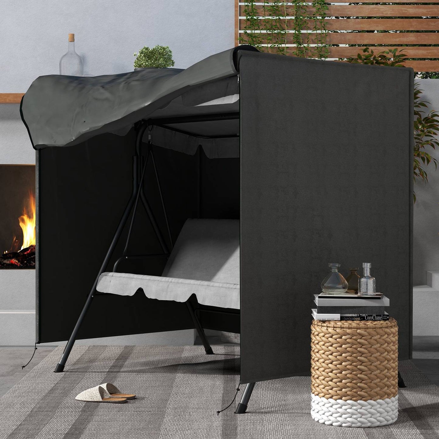 3-seat garden swing cover, winterproof UV-resistant 420D fabric
