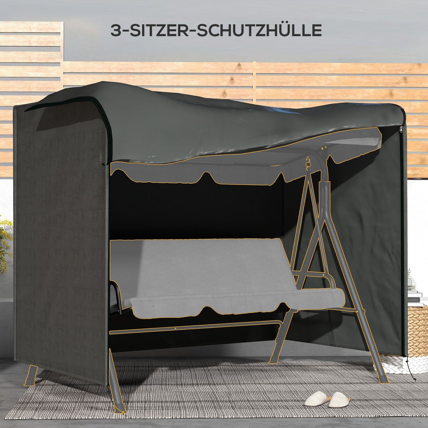 3-seat garden swing cover, UV and water resistant, 205x124x164 cm