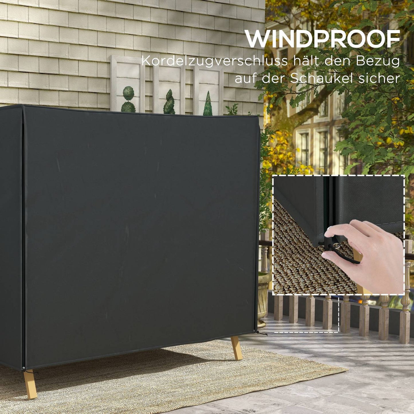 Waterproof black garden swing cover, UV protection, 220x125x172 cm