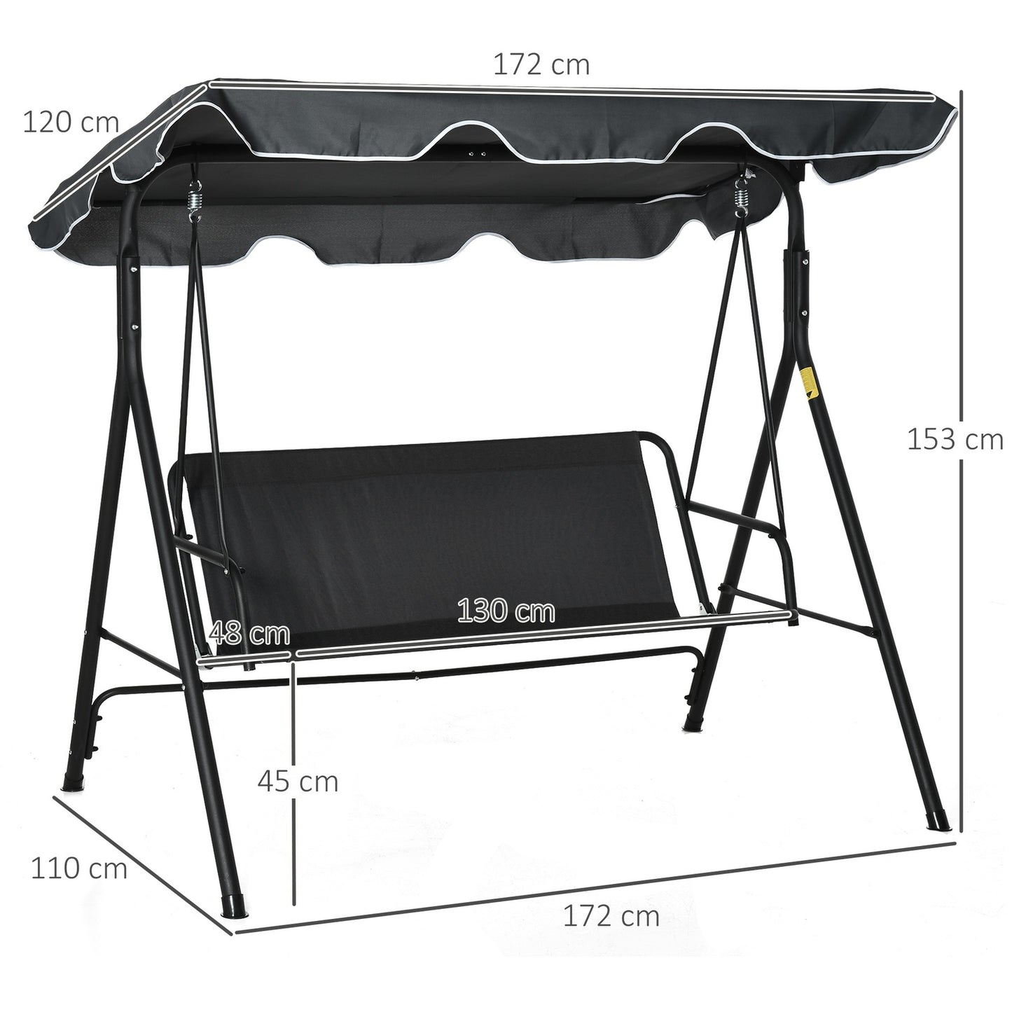 3-seat Garden swing bench in steel with roof, grey/white