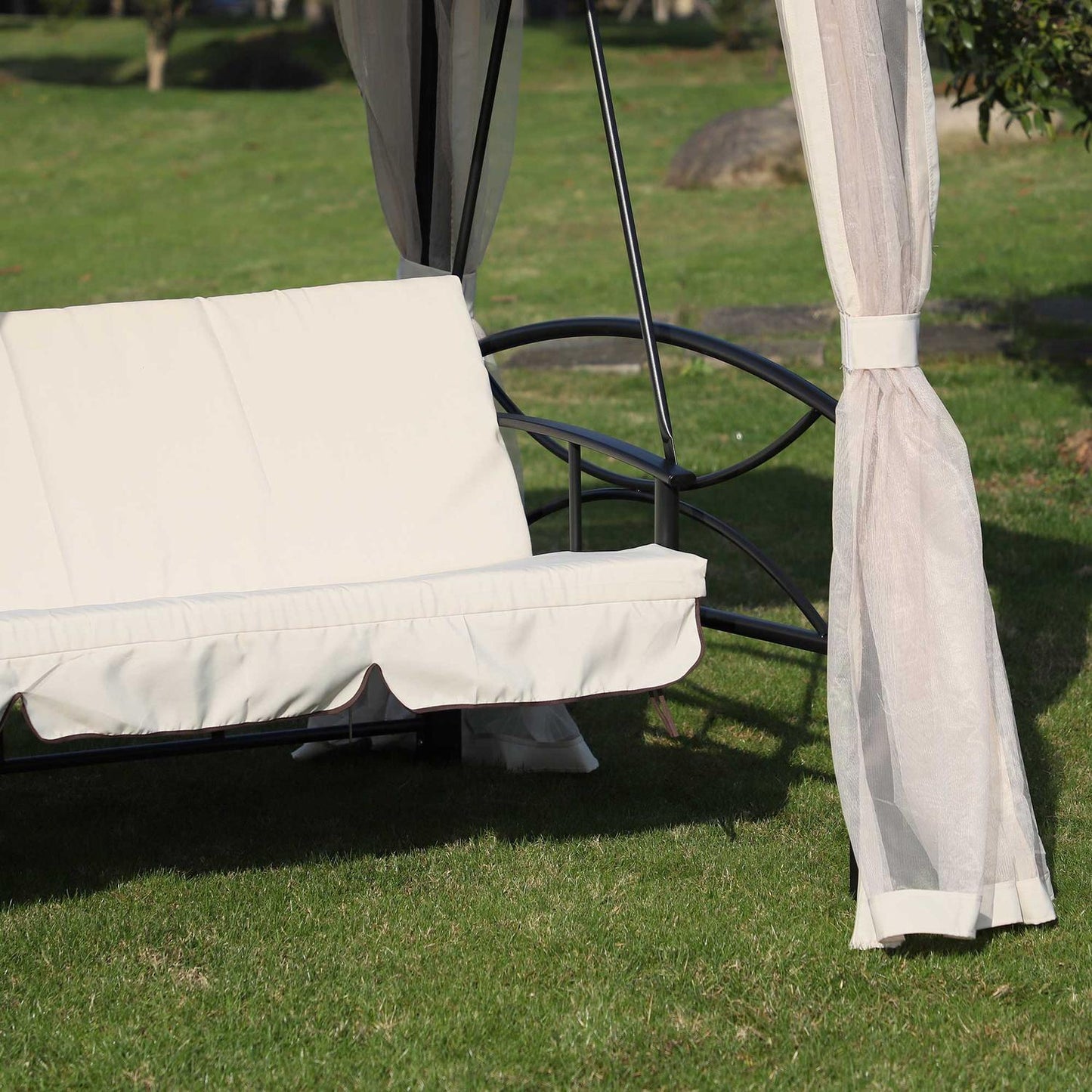 3-seat beige garden swing with side walls 256x172x248cm