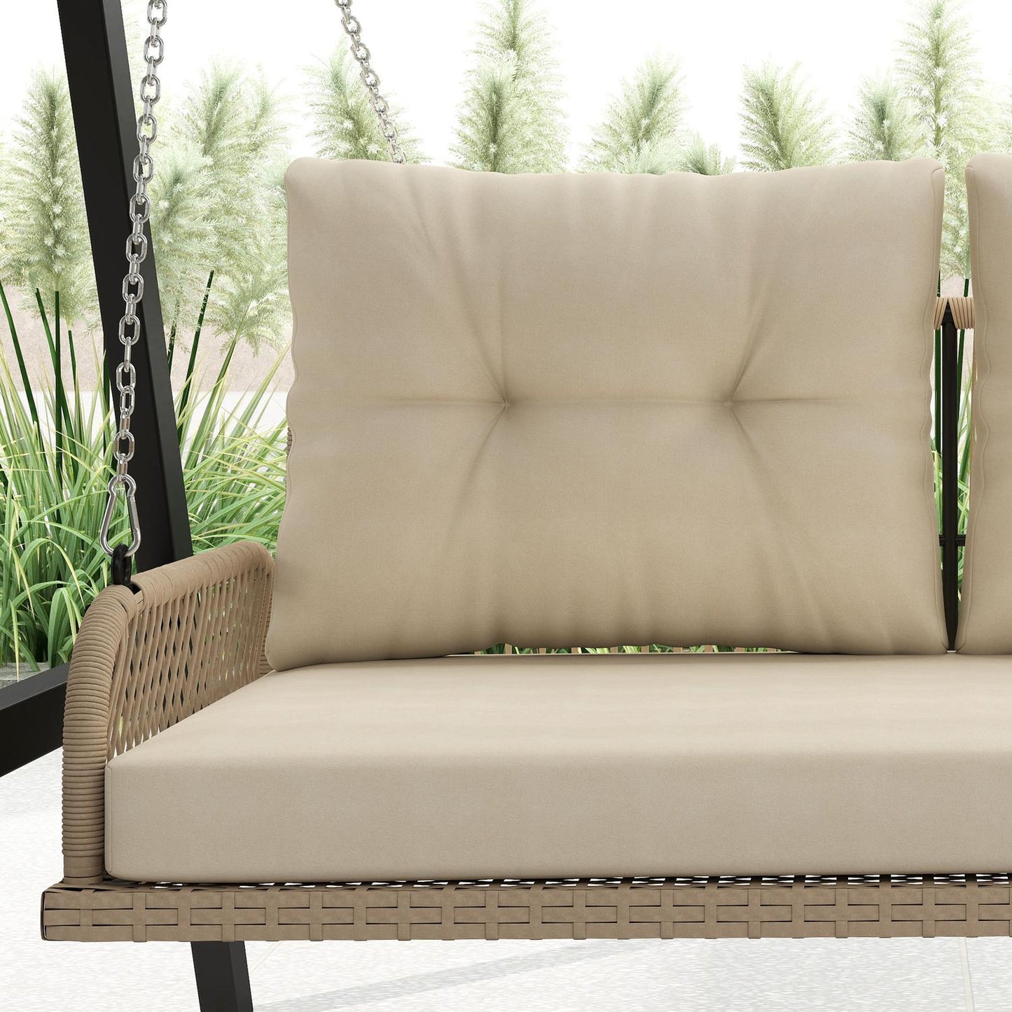 Rattan 2-seat garden swing with cushions, beige