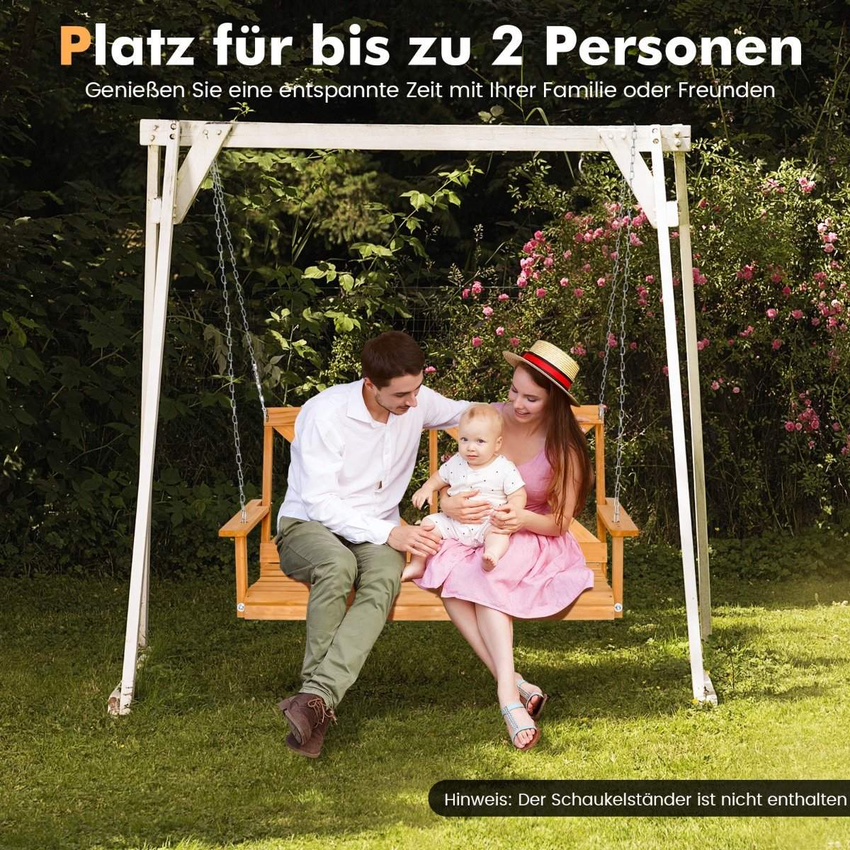 Hollywood swing for 2 people with adjustable chains can hold up to 240 kg, 134 cm natural