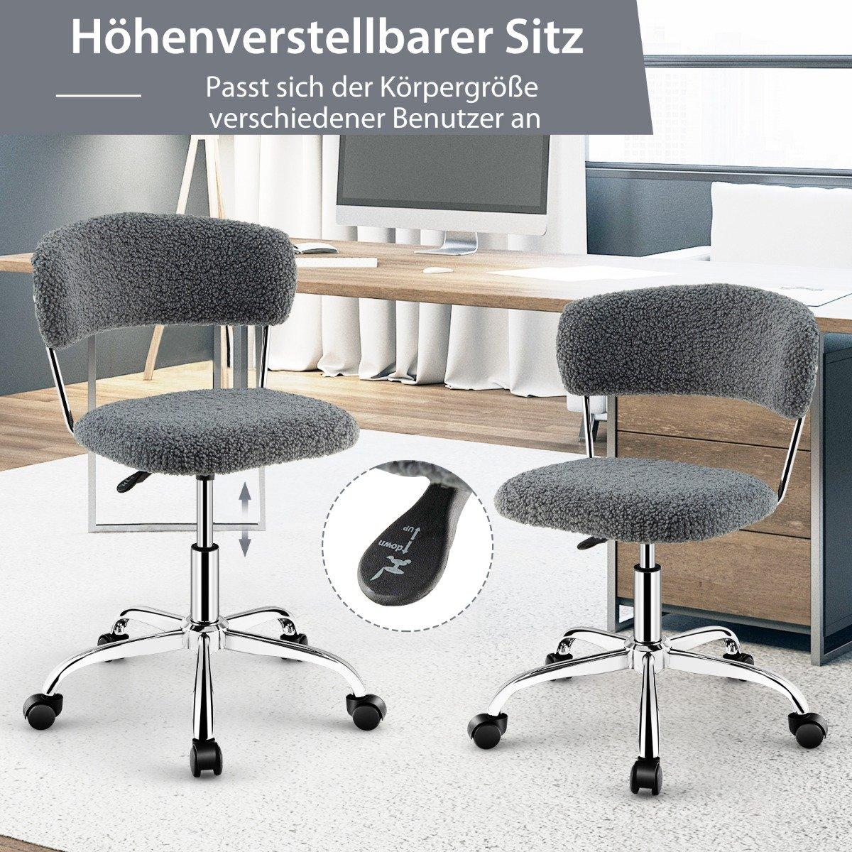 Home Office Swivel Chair Made of Faux Fur with Height-Adjustable Padded Seat Gray