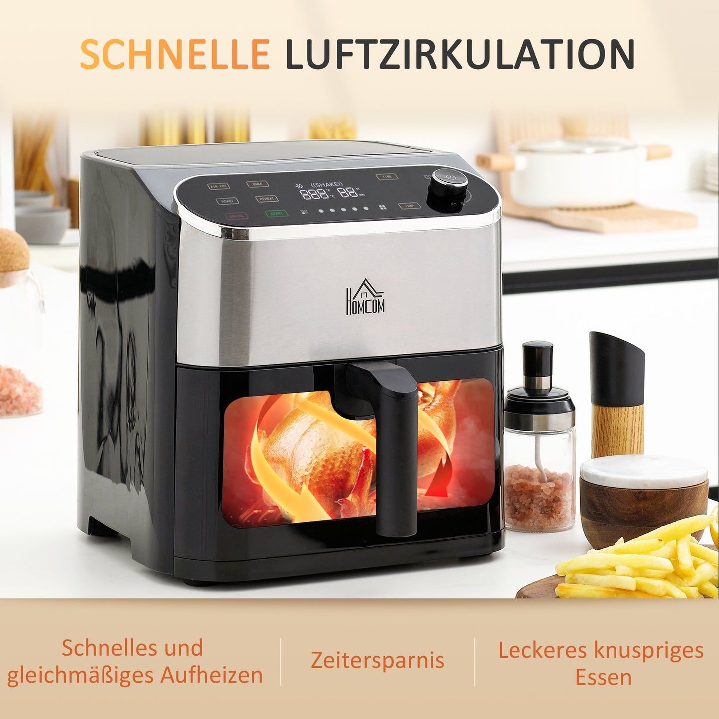 Air Fryer with touch screen, 6.5L, 1350W, non-stick basket