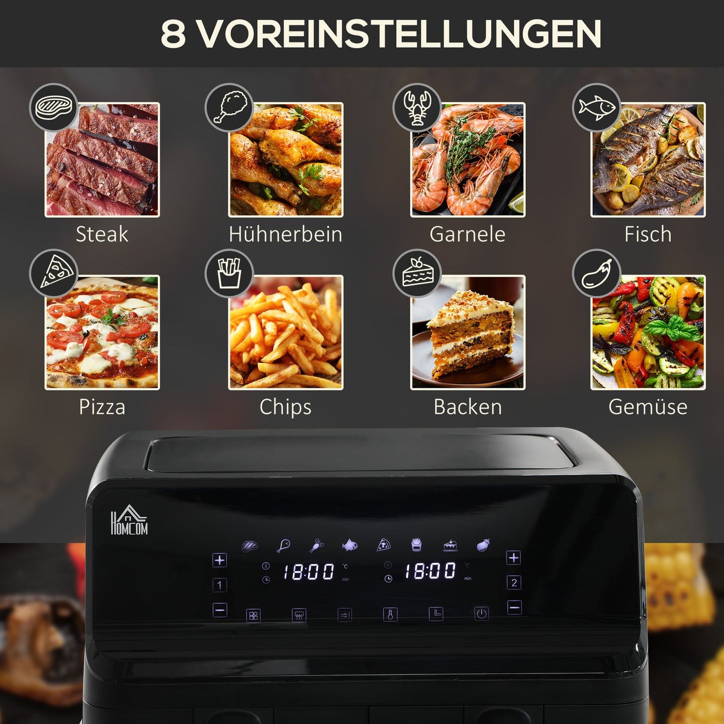 8L Air Fryer, Dual Chamber, No Oil, 2500W, Black