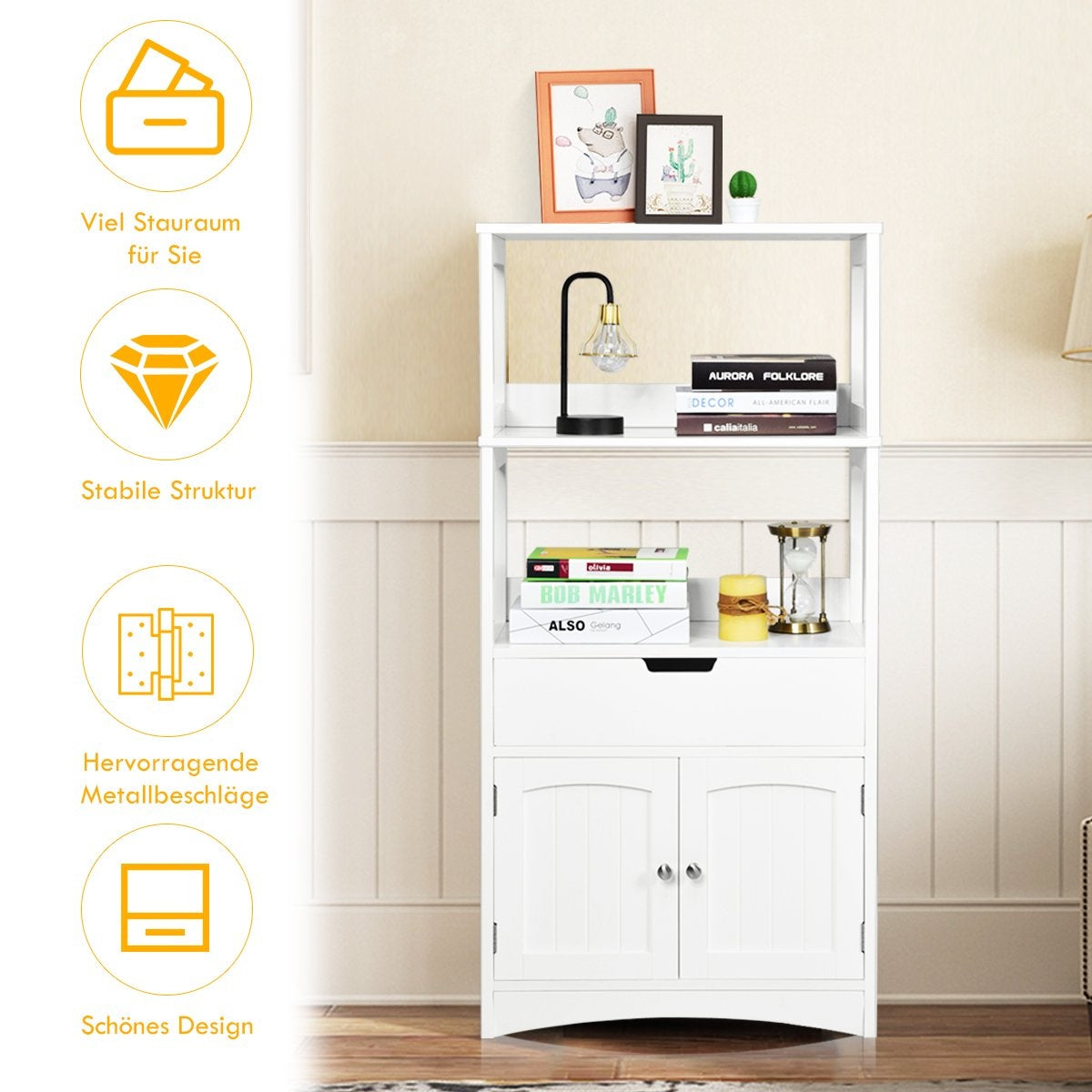 Household shelf storage cabinet kitchen shelf base cabinet with drawer white 32.5 x 60 x 122 cm