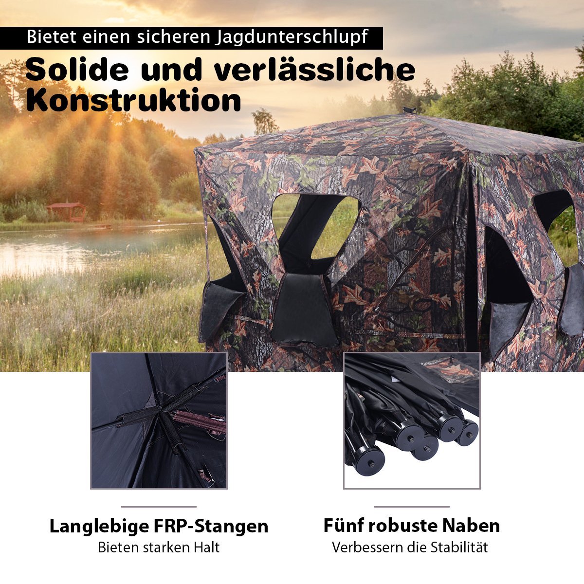 Hunting tent with 360° vision & carrying bag. Hunting shelter ground tent for 2 people