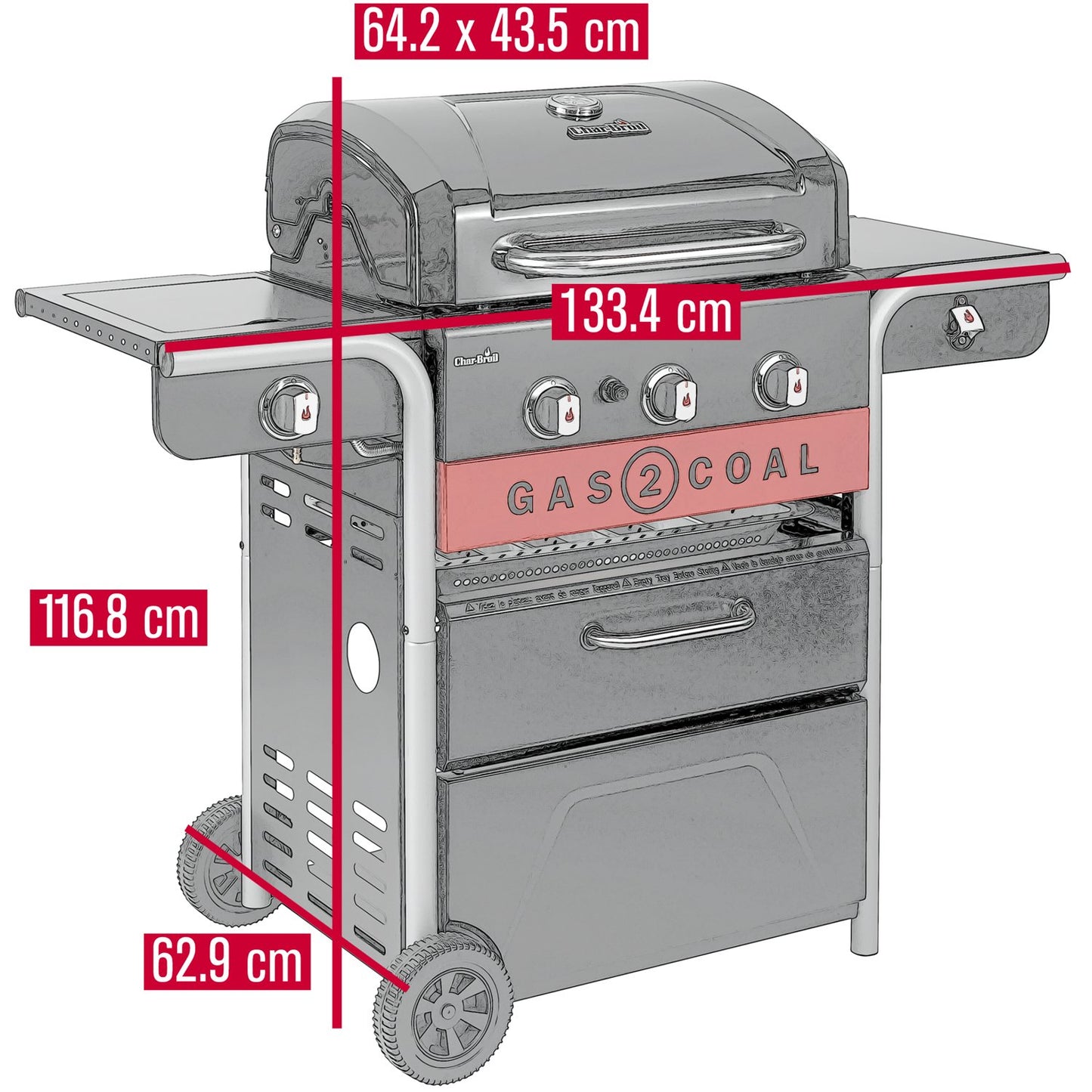 Hybrid Grill Gas2Coal 2.0, 3+1 Burners, Gas or Charcoal