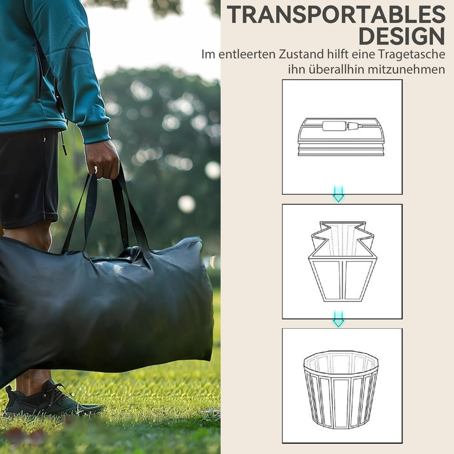 Inflatable 300L ice bath - lid, pump and bag included