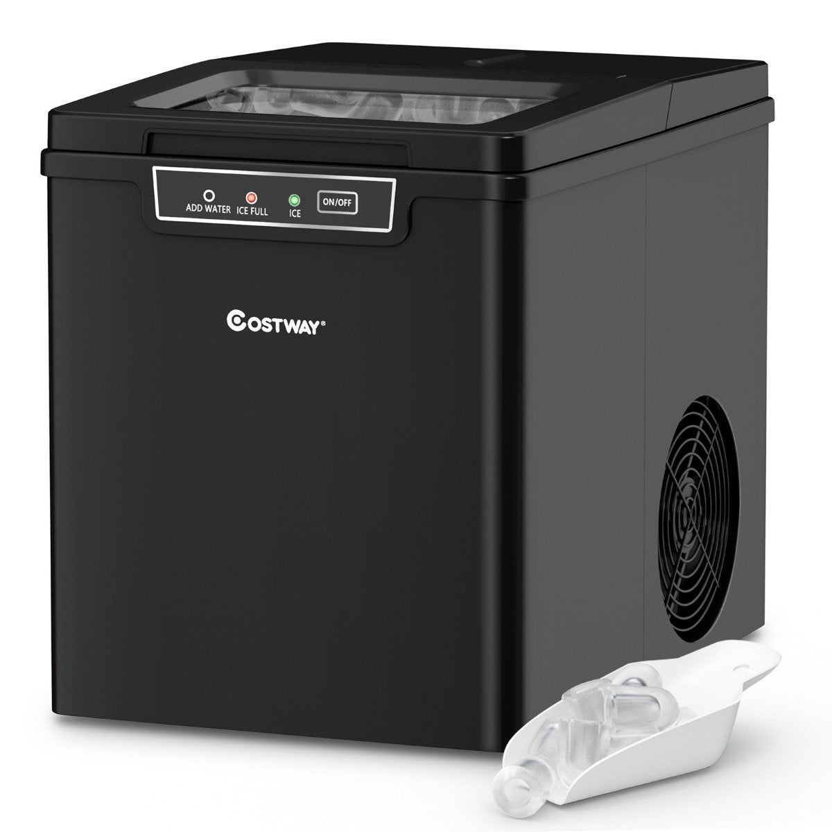 Ice cube machine ice cube maker including ice cube scoop 1.85 L water tank 35 x 25 x 29.5 cm black