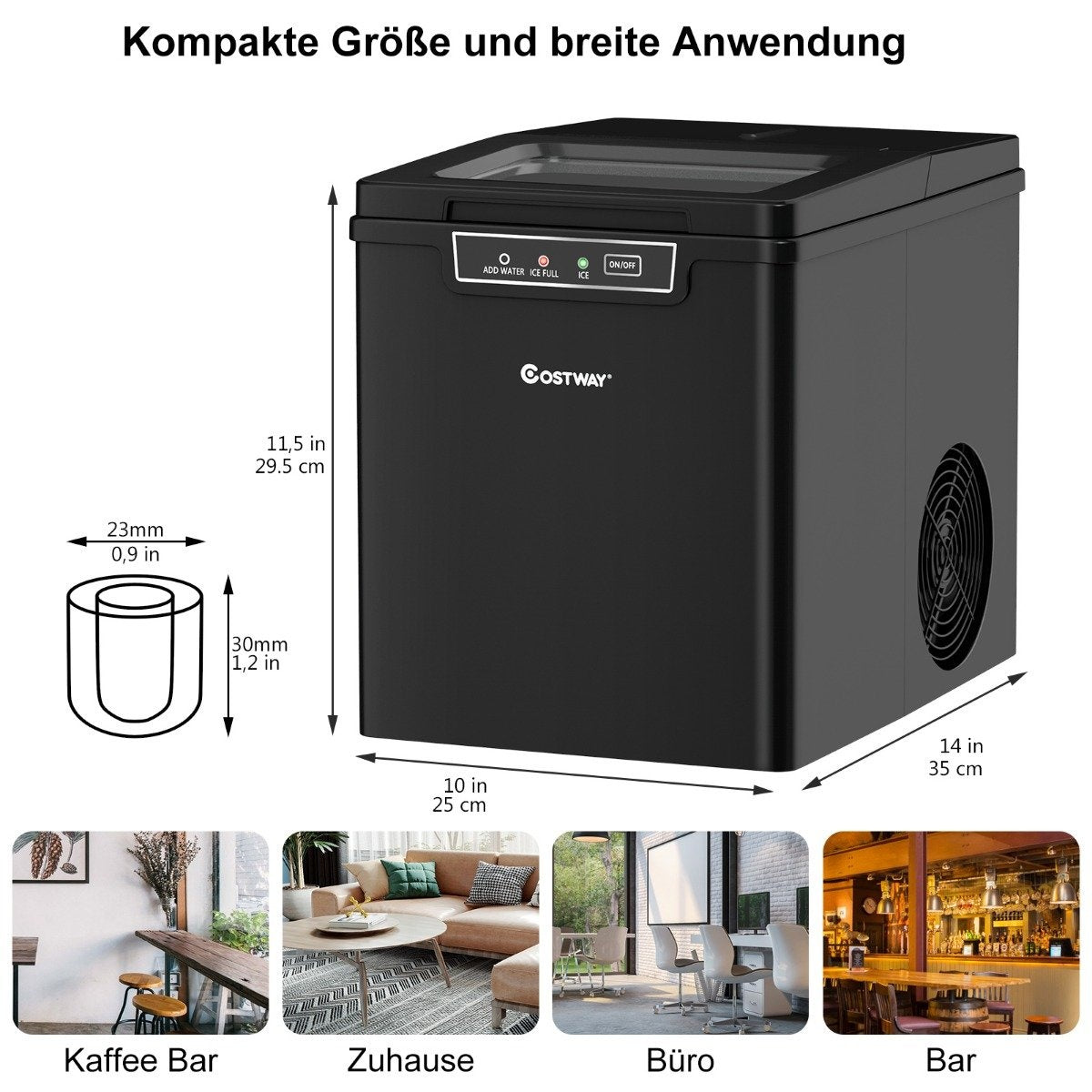 Ice cube machine ice cube maker including ice cube scoop 1.85 L water tank 35 x 25 x 29.5 cm black