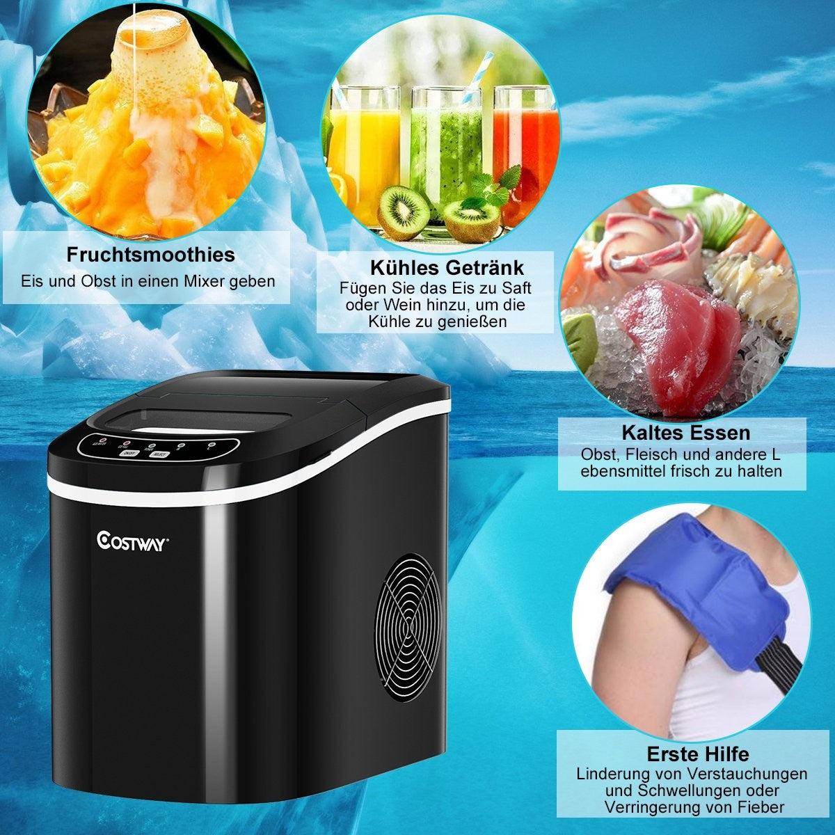 Ice cube machine ice machine including ice cube scoop black 25 x 36 x 33 cm