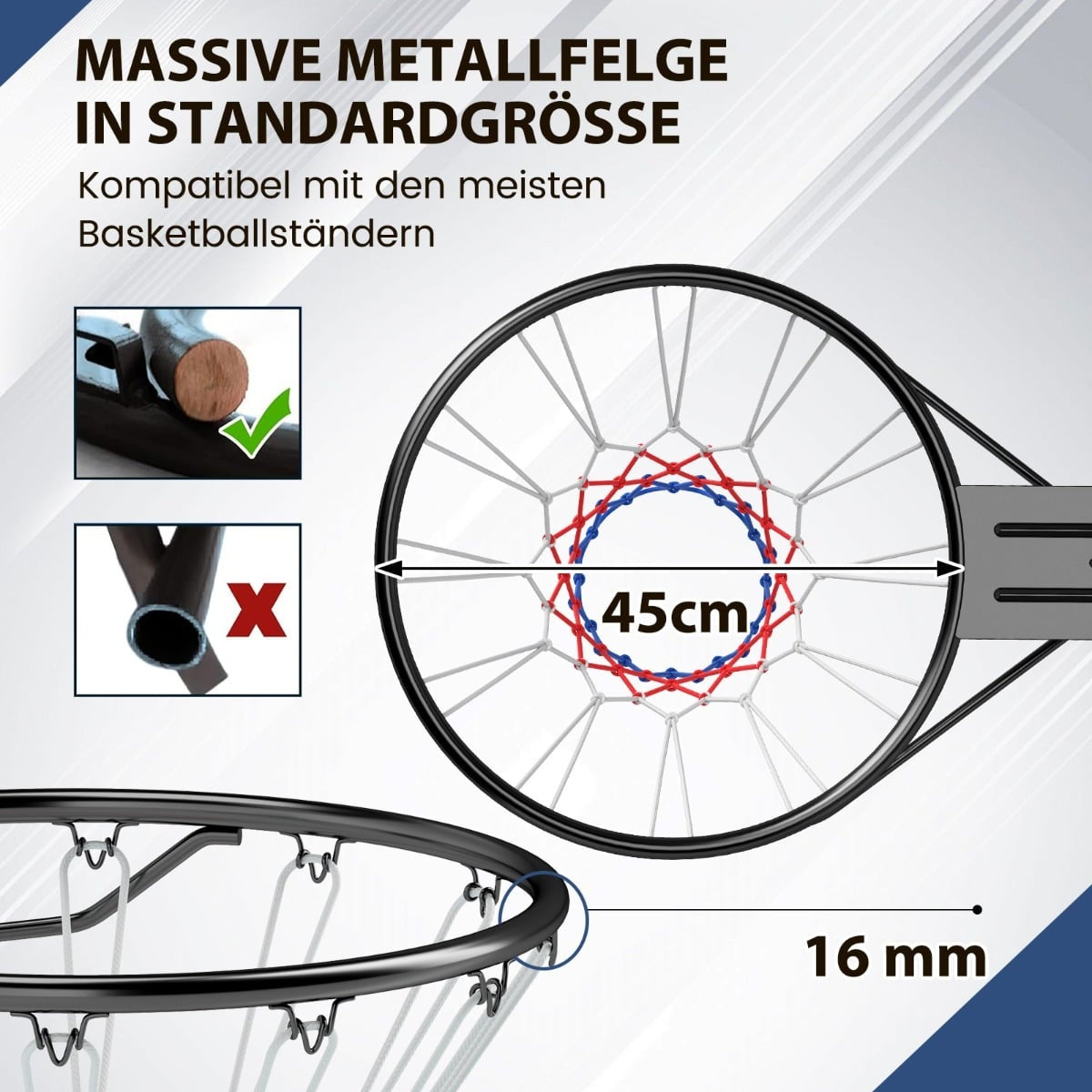 Indoor Basketball Hoop – 45cm, Wall-Mount, Shock-Absorbing