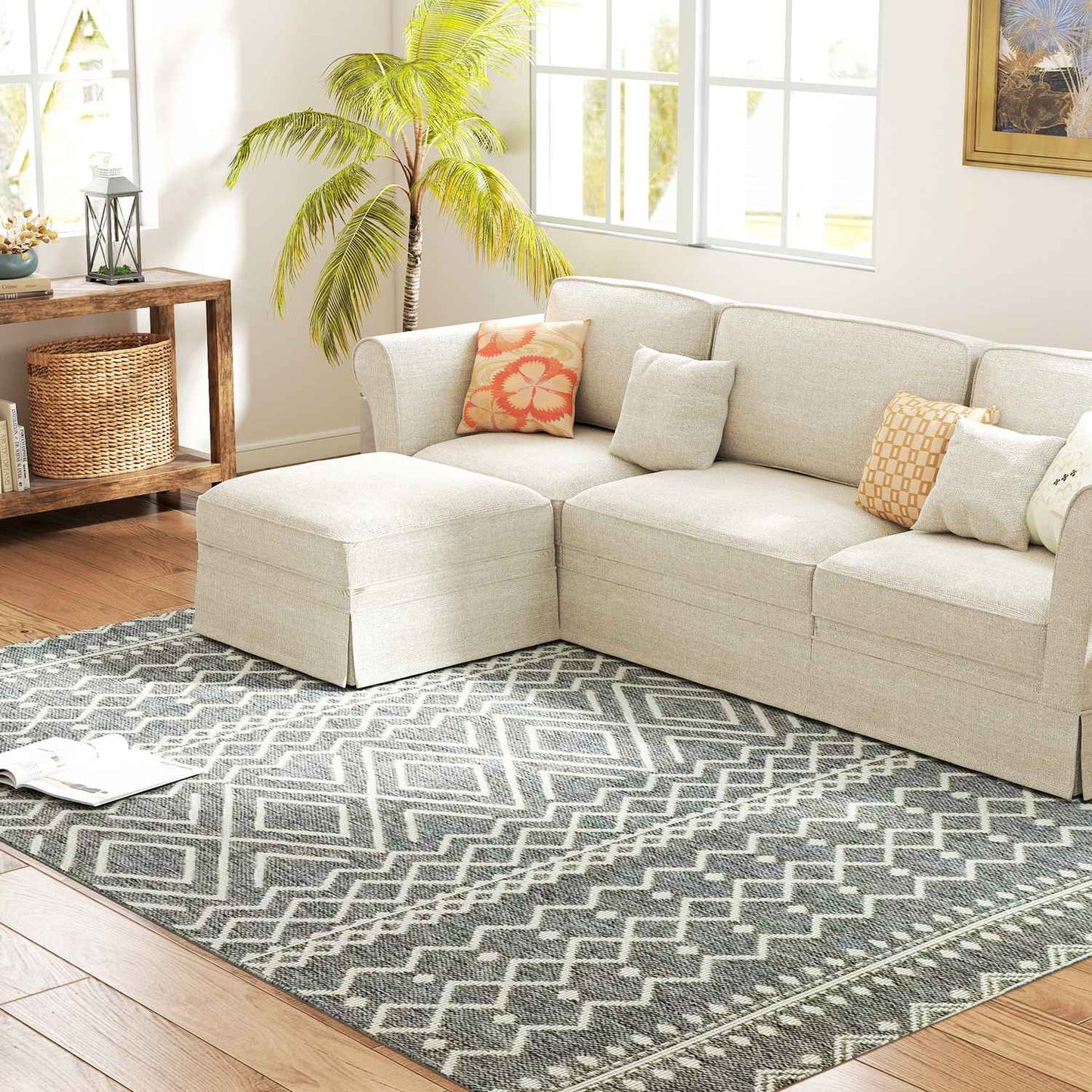 Indoor/Outdoor Boho Rug, Easy-Clean, Grey, 170x120 cm