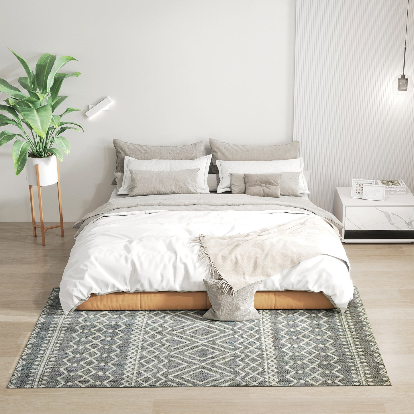 Indoor/Outdoor Boho Rug, Easy Clean, Grey, 200x140 cm
