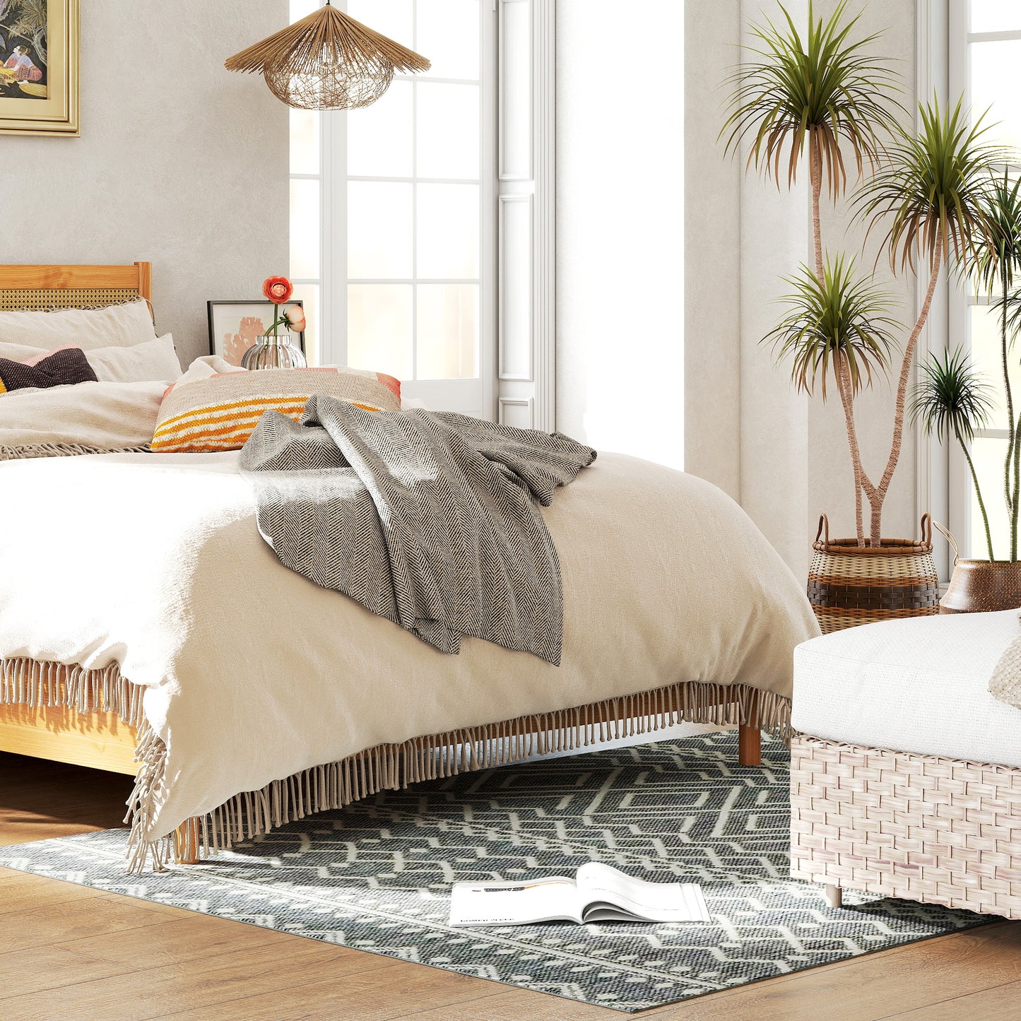 Indoor/Outdoor Boho Rug, Easy Clean, Grey, 200x140 cm
