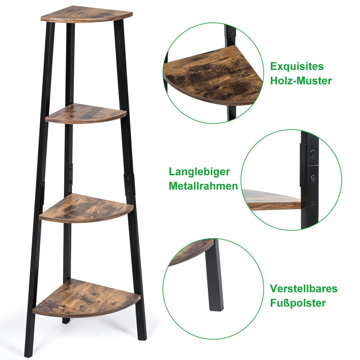 Industrial corner shelf plant shelf with 4 levels 34 x 34 x 124.5 cm brown + black