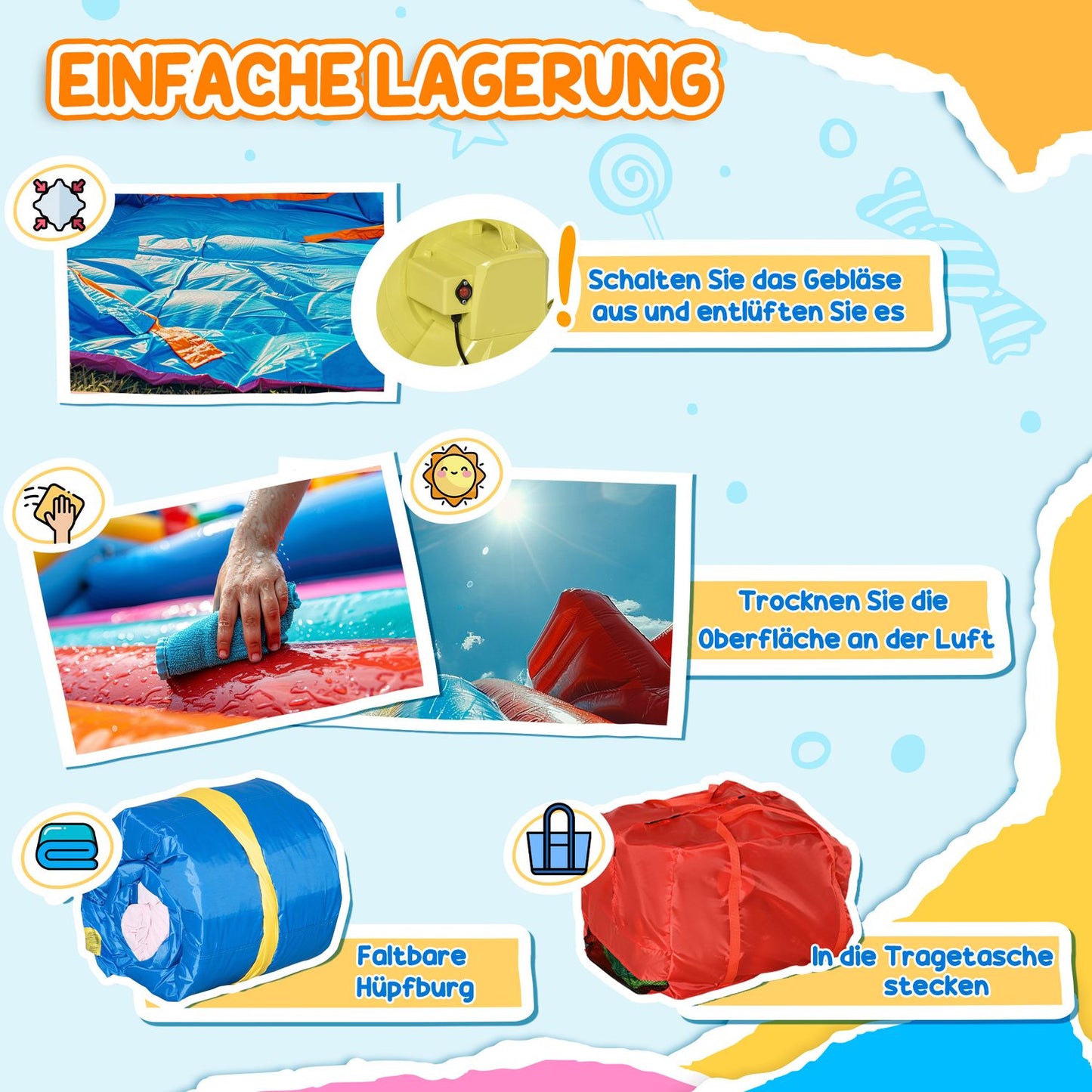 Inflatable bouncy castle with slide and pool for children 3-8