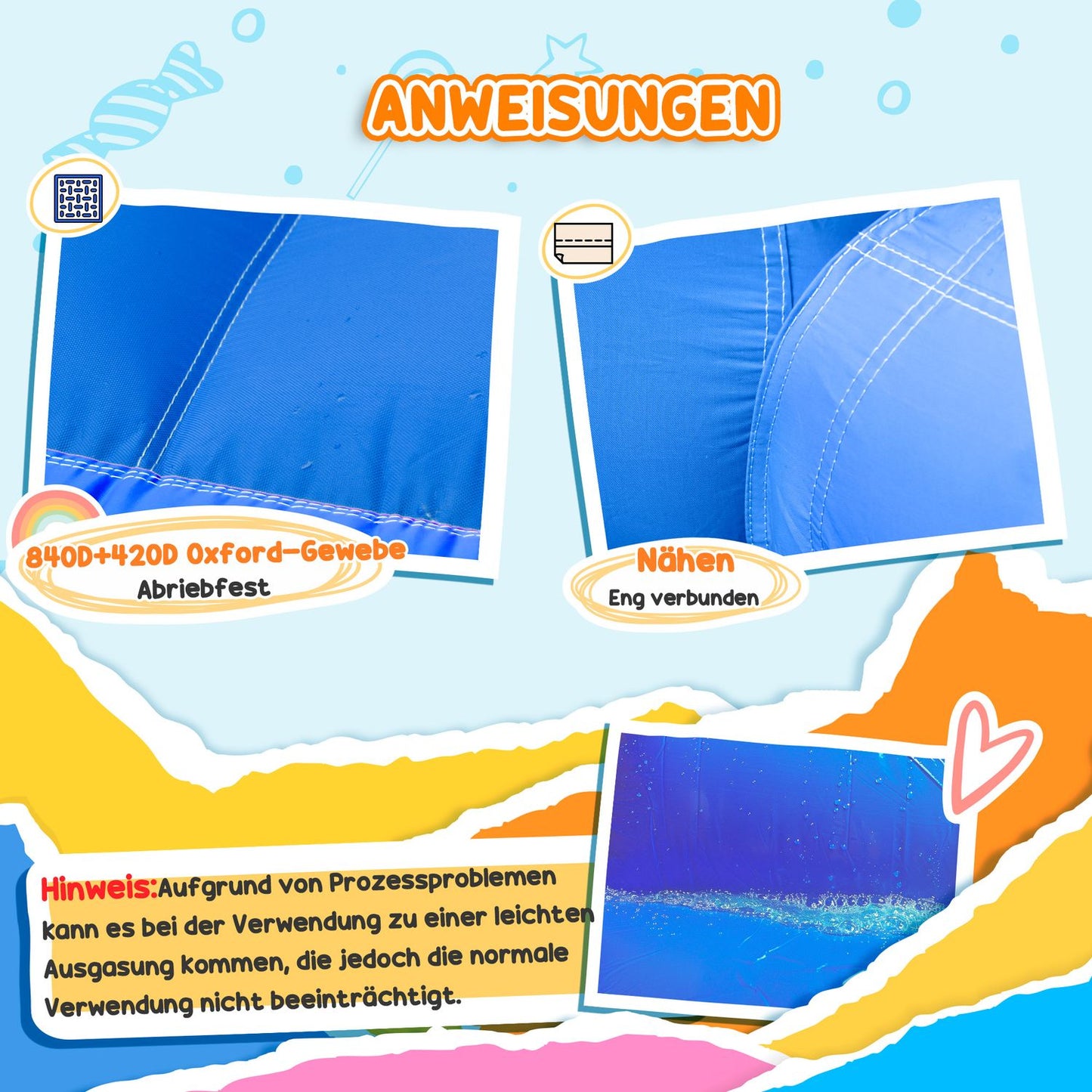 Inflatable bouncy castle with slide and pool for children 3-8