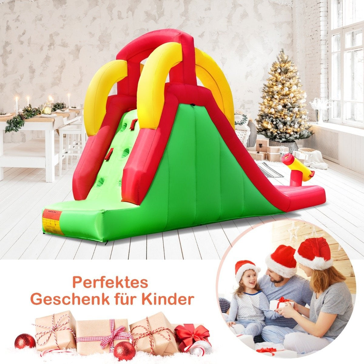 Inflatable Bouncy Castle Water Slide Park Play Pool Slide 470 x 120 x 242cm Green + Red + Yellow
