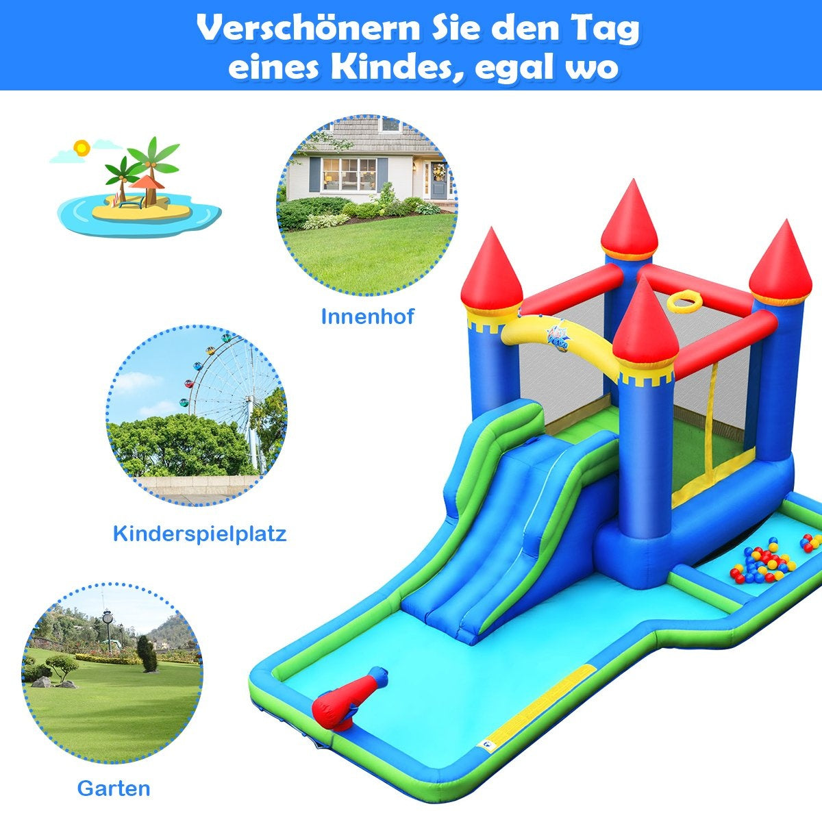 Inflatable Bouncy Castle Water Slide Park with Blower High Quality Oxford Fabric 480 x 280 x 230 cm Colorful