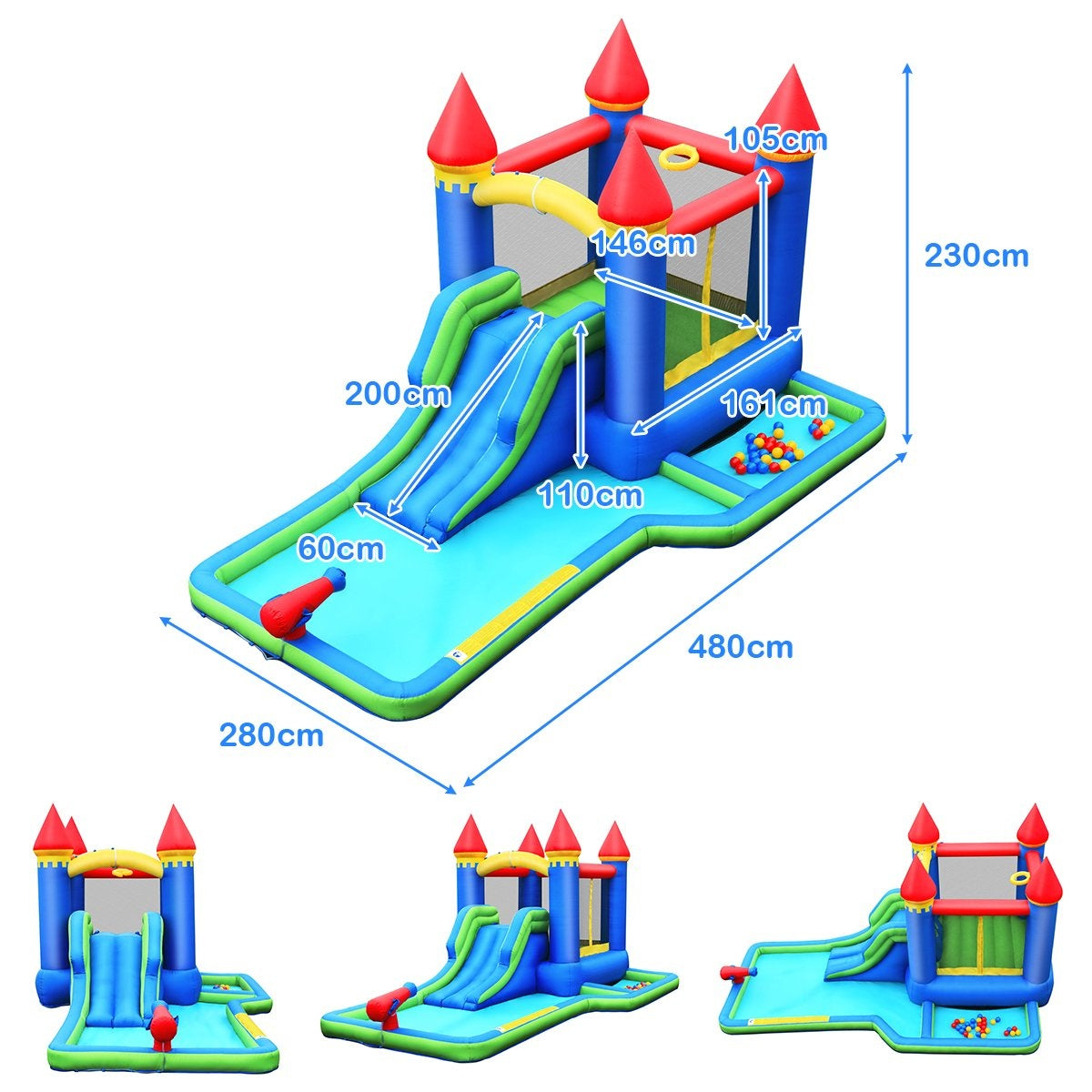 Inflatable Bouncy Castle Water Slide Park with Blower High Quality Oxford Fabric 480 x 280 x 230 cm Colorful