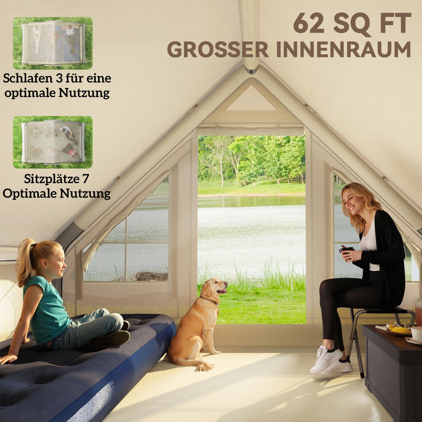 Inflatable camping tent for 3 - Waterproof and windproof 4-season