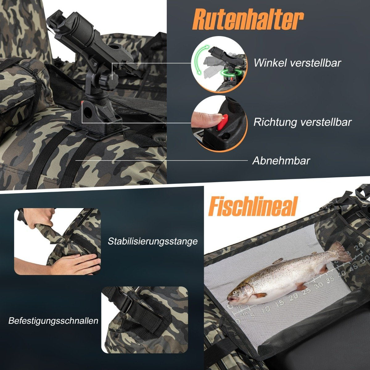 Inflatable Dinghy with Fish Ruler & Rod Holder & Paddle Fishing Boat Camouflage